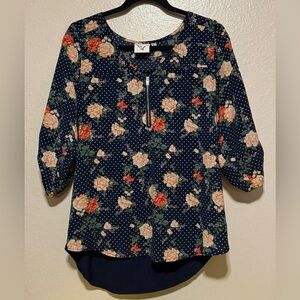 Janet Chung Floral Polka Dot Zipper Front Blouse | Shirt | Top
